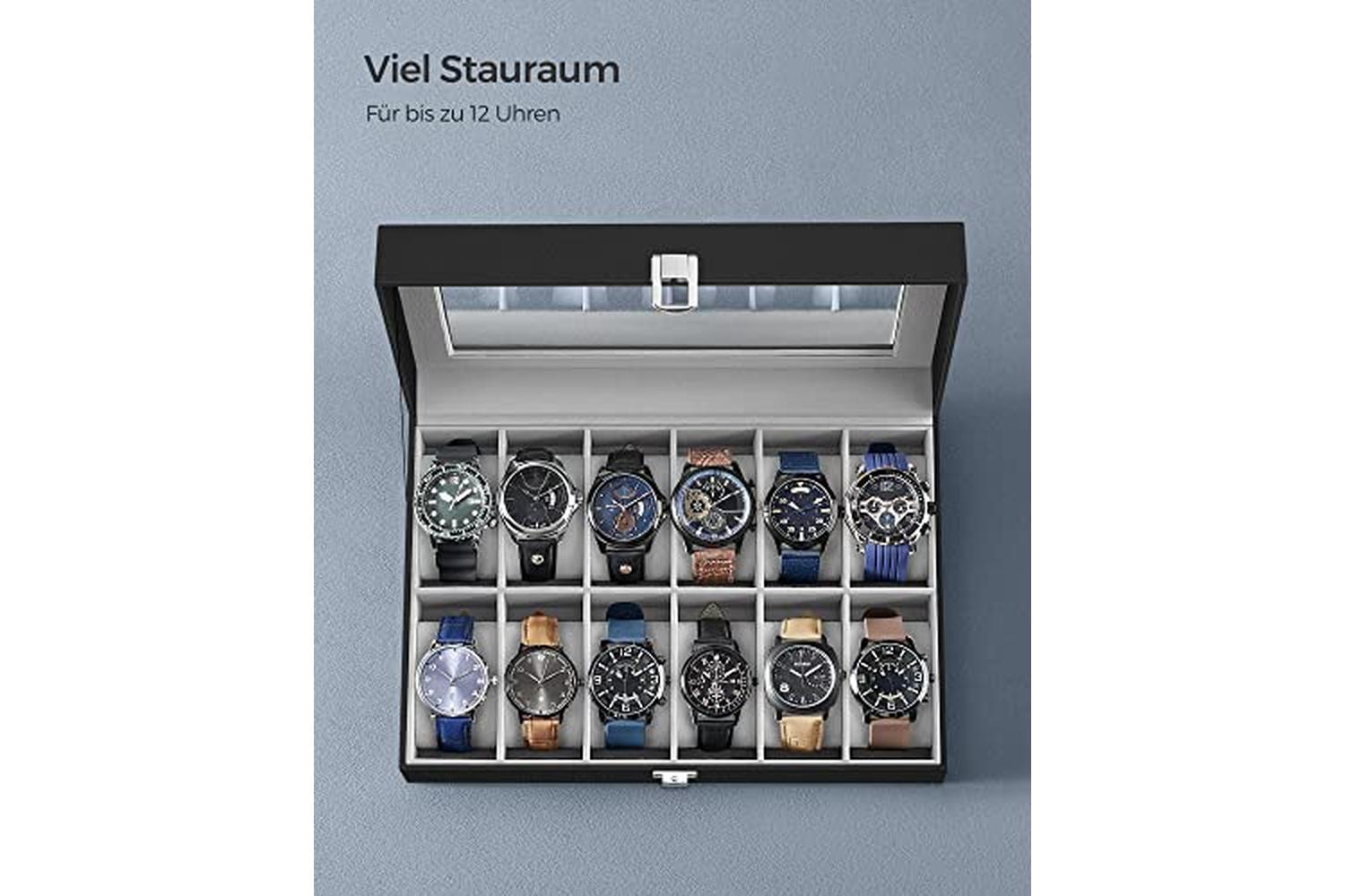 Songmics JWB12BK Watch Box with Glass Lid-6