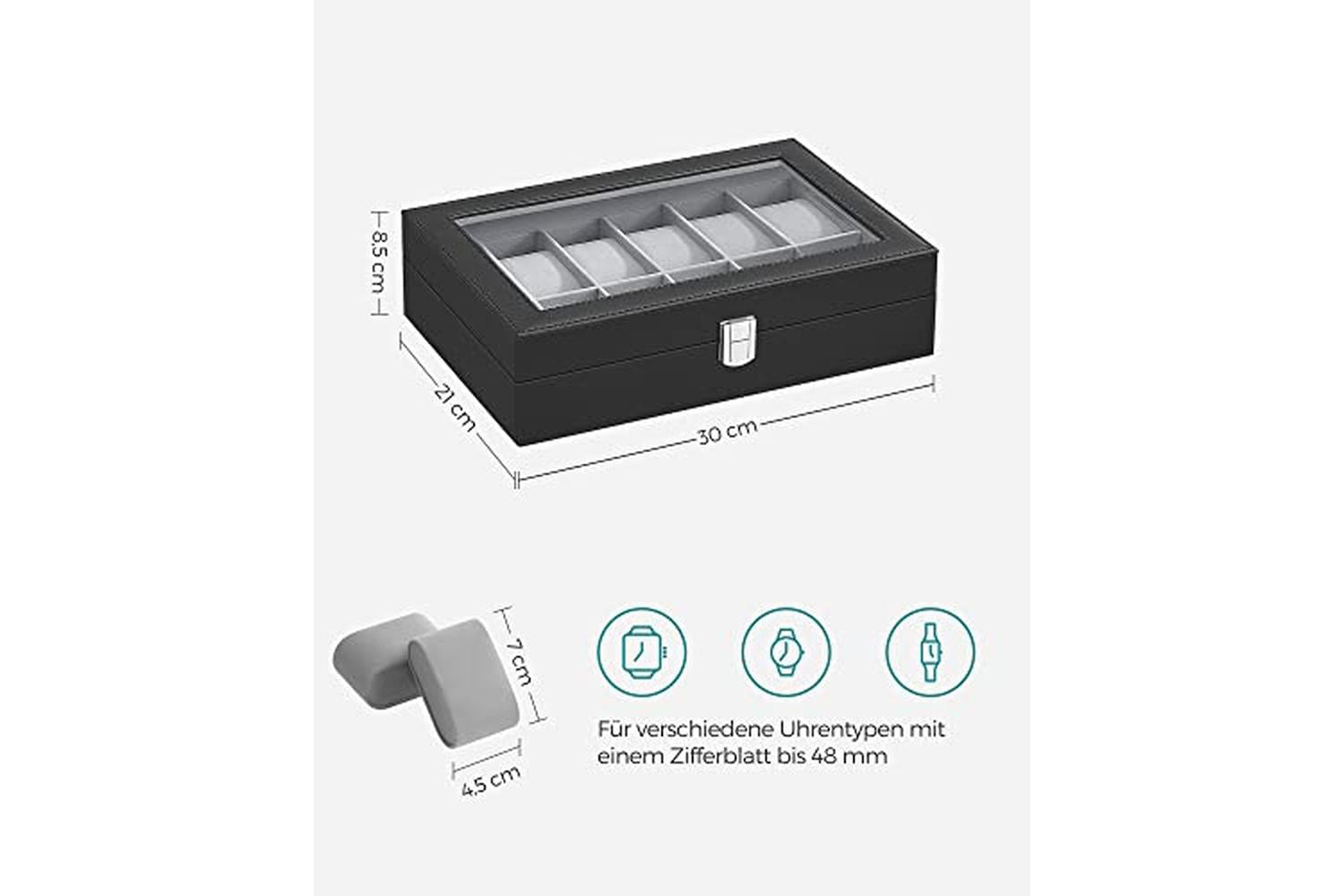 Songmics JWB12BK Watch Box with Glass Lid-7