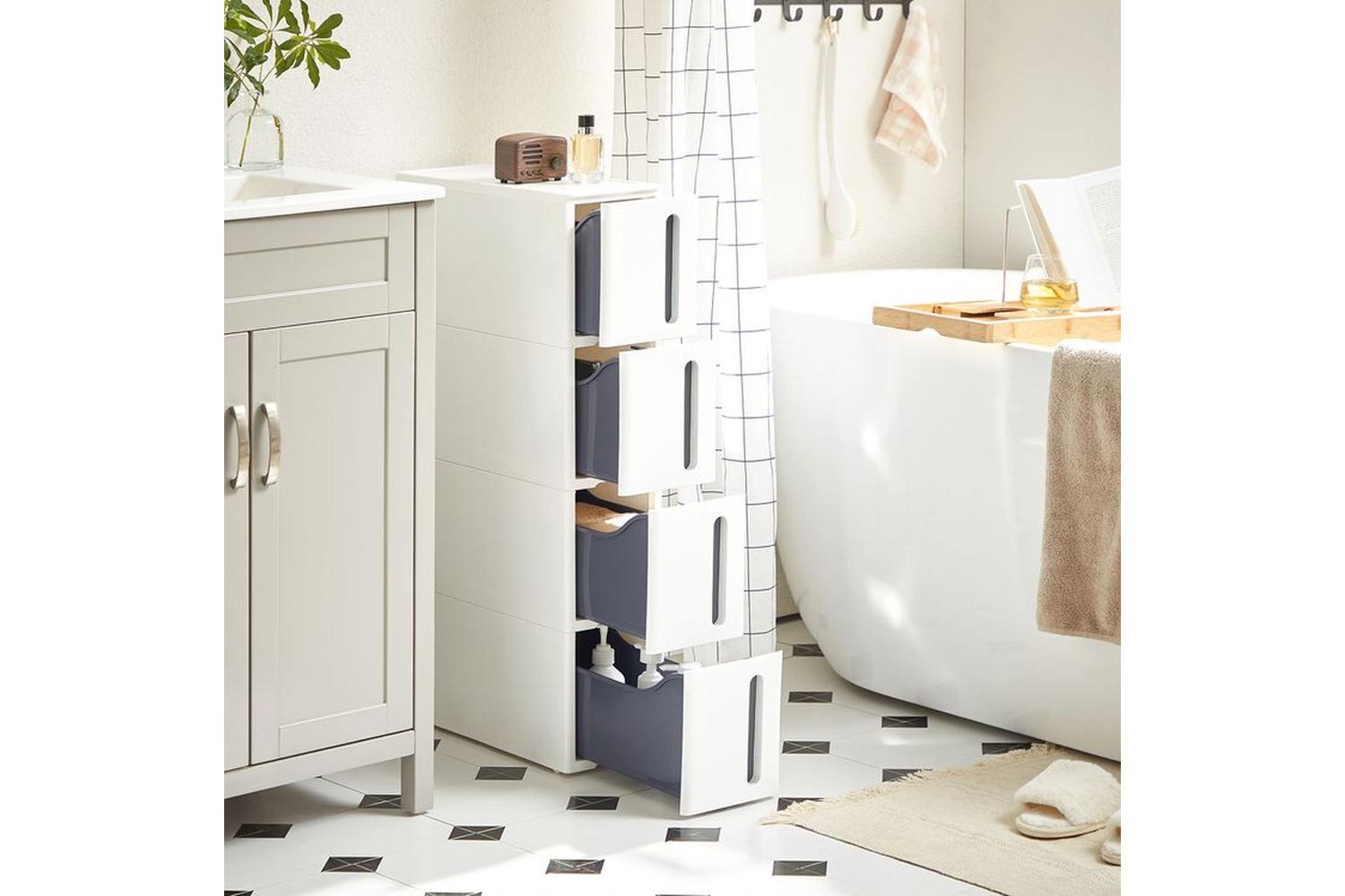 Songmics KFR008G01 Niche Shelf with Wheels | White & Grey-2