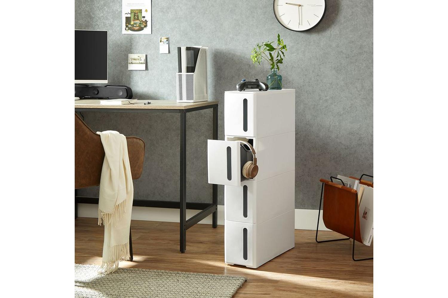Songmics KFR008G01 Niche Shelf with Wheels | White & Grey-4
