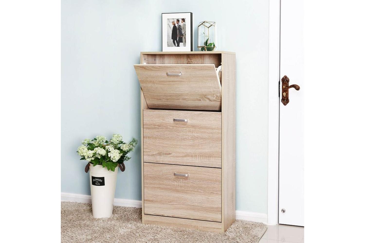 Vasagle LBC03NL 3 Flaps Wood Look Shoe Cabinet-3
