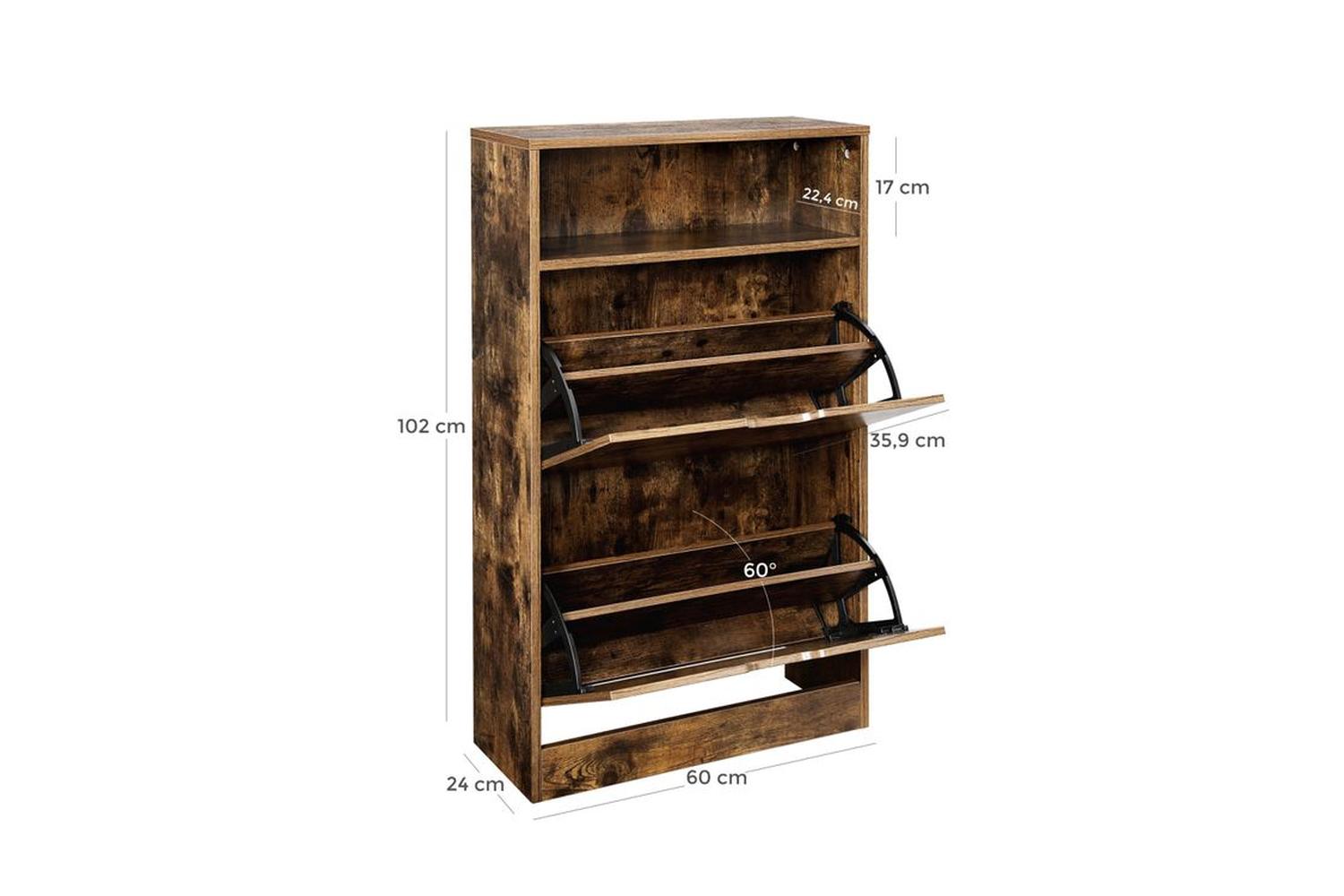 Vasagle LBC040X01 Shoe Cabinet with 2 Flaps | Vintage Brown-5