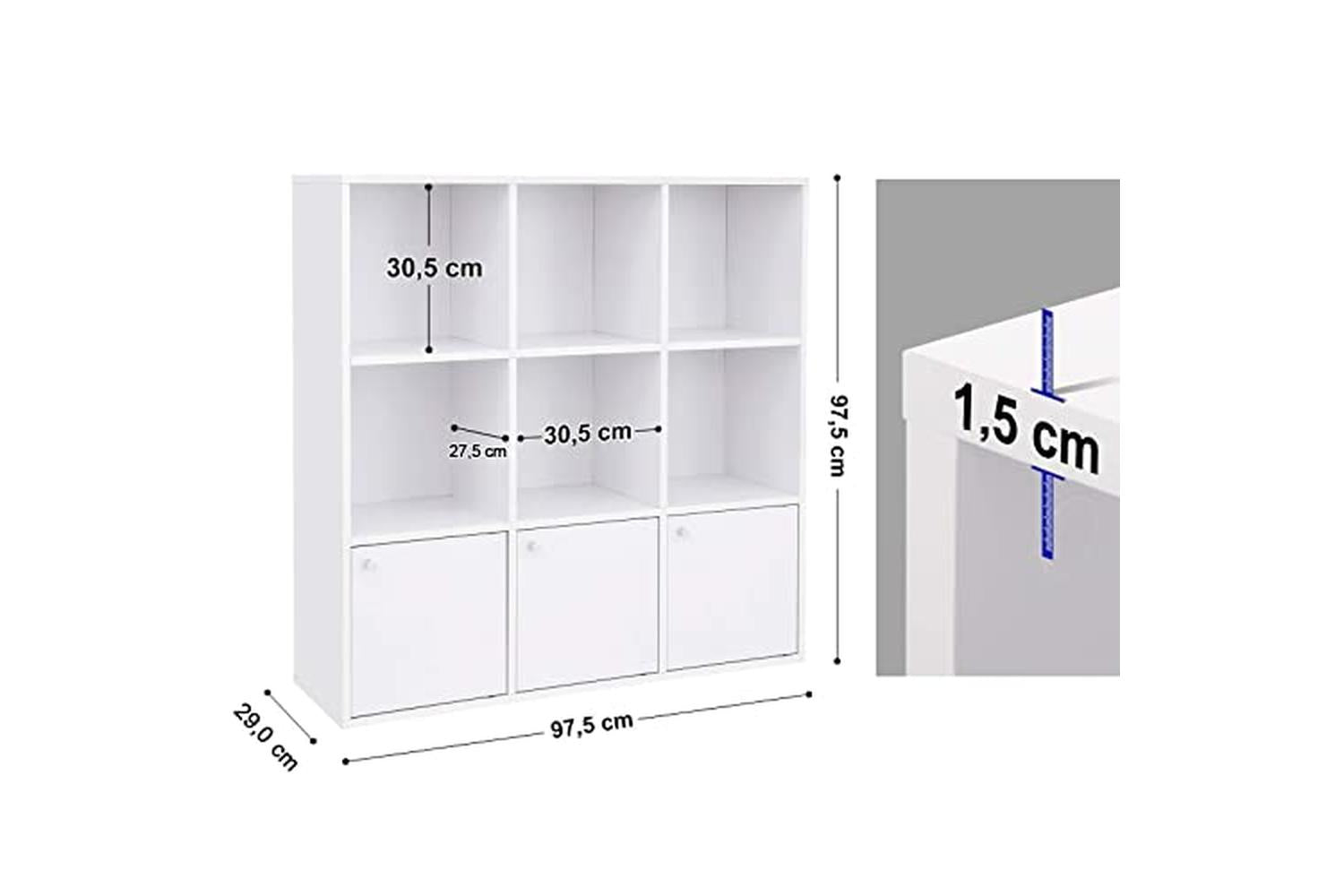 Vasagle LBC33WT Cube Shelf 3 Cupboard Doors | White-5