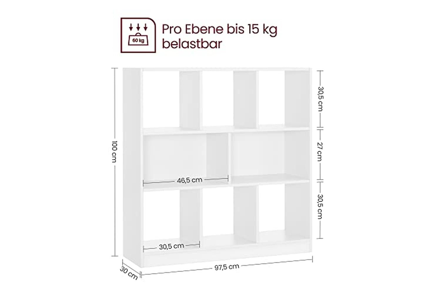 Vasagle LBC52WT Bookcase 8 Compartments | White-3