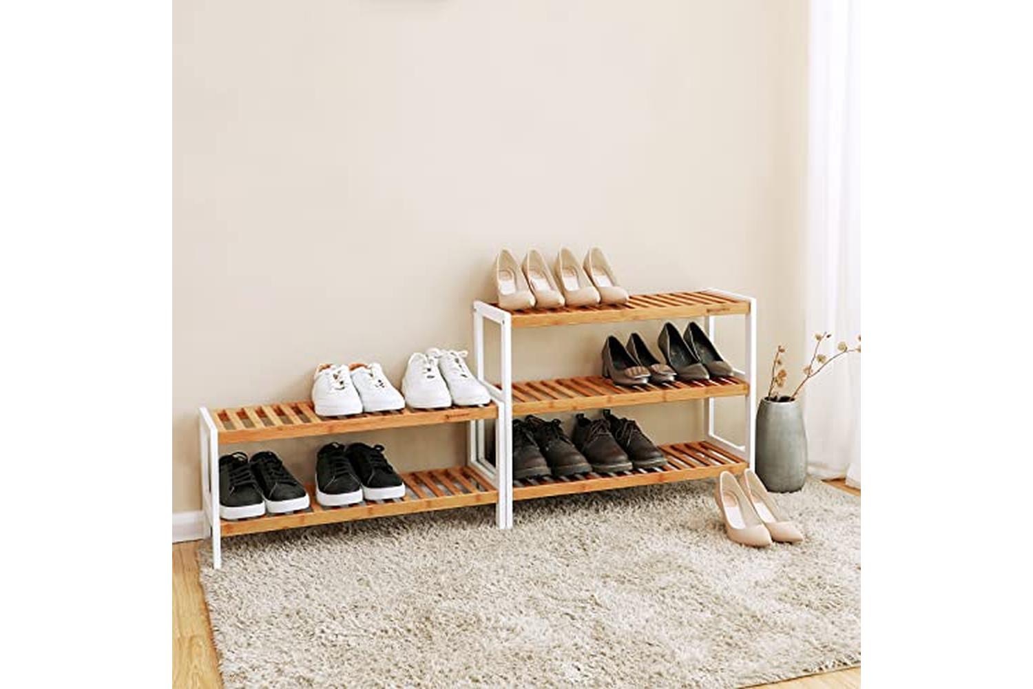 Songmics LBS03H 3 Tier Bamboo Shoe Rack | Natural White-5