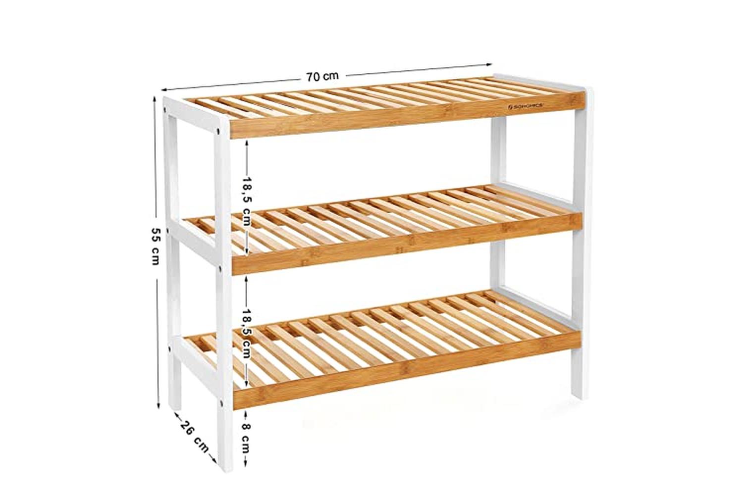 Songmics LBS03H 3 Tier Bamboo Shoe Rack | Natural White-6