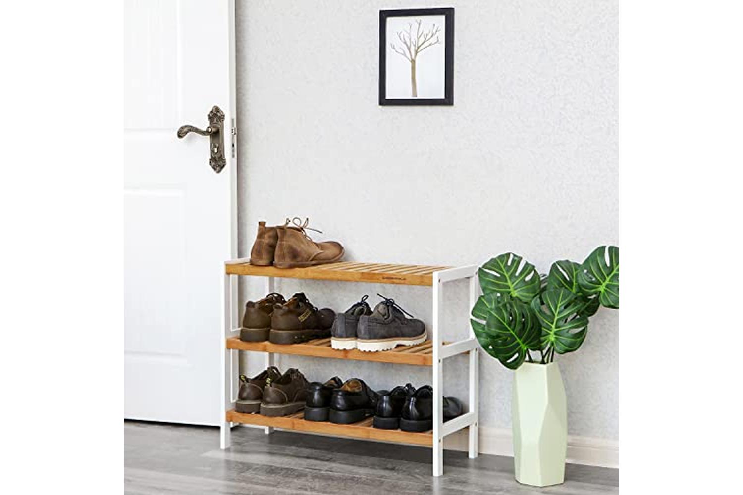 Songmics LBS03H 3 Tier Bamboo Shoe Rack | Natural White-7