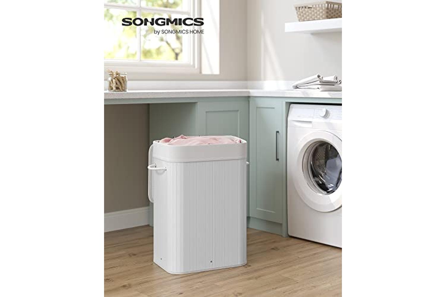 Songmics LCB010W01 Bamboo Laundry Basket | White-2