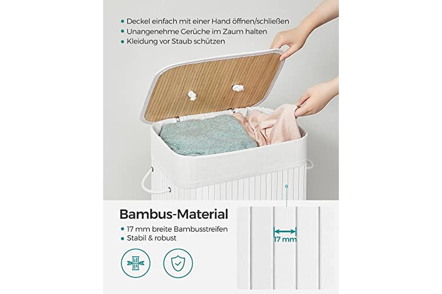 Songmics LCB010W01 Bamboo Laundry Basket | White-3