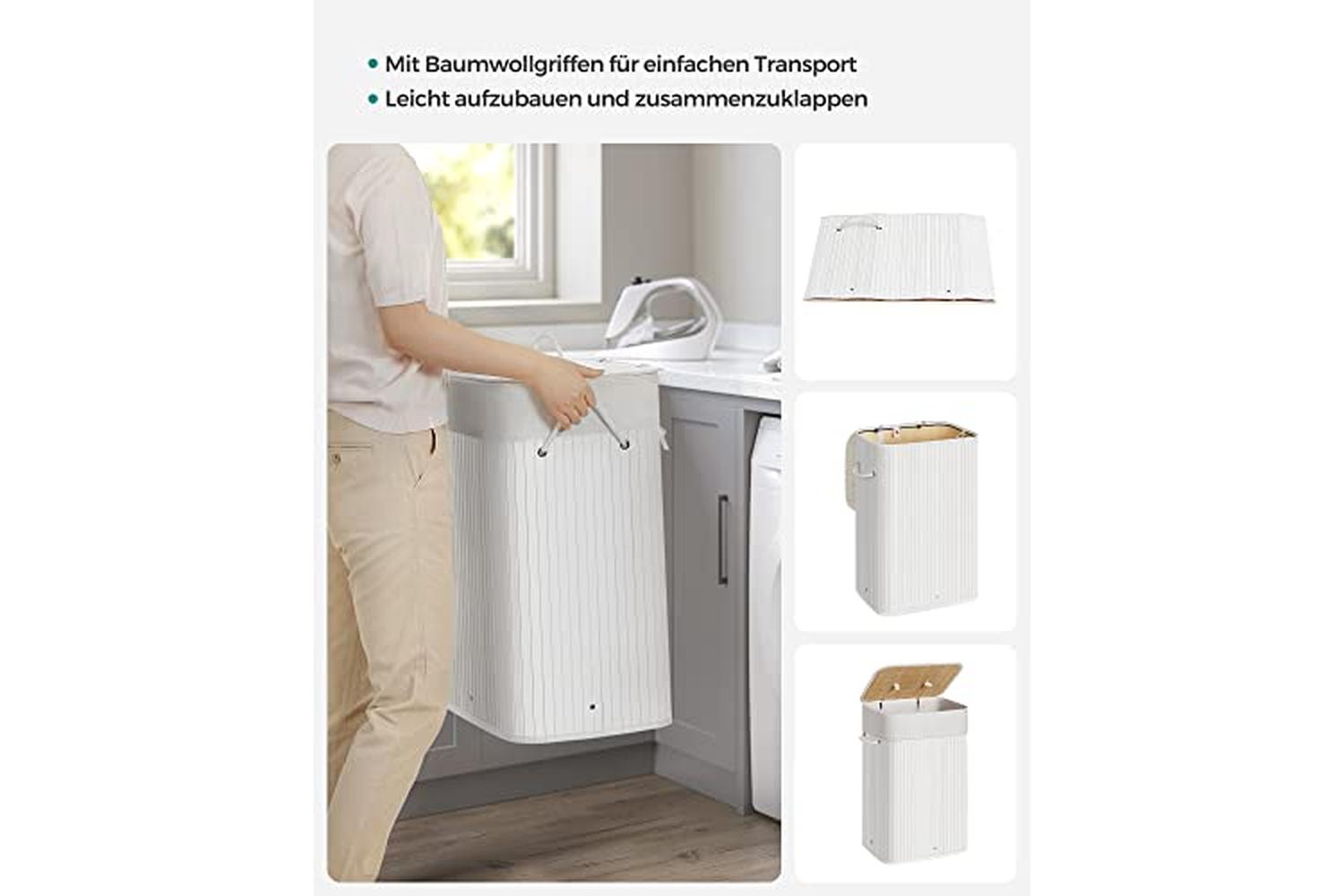 Songmics LCB010W01 Bamboo Laundry Basket | White-5