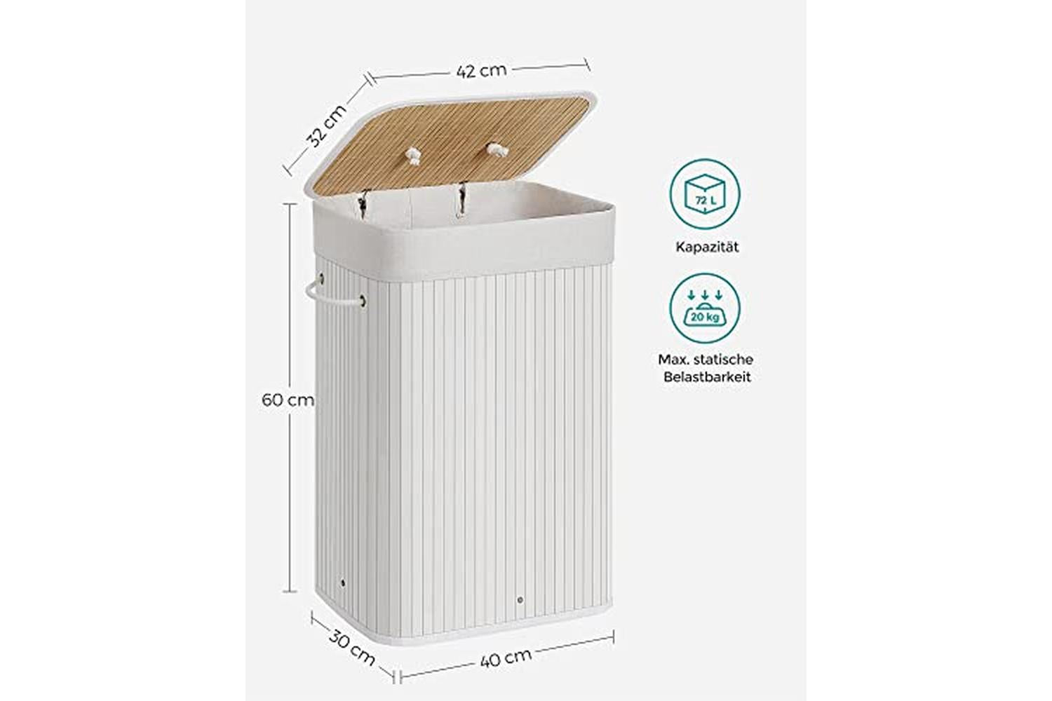 Songmics LCB010W01 Bamboo Laundry Basket | White-6