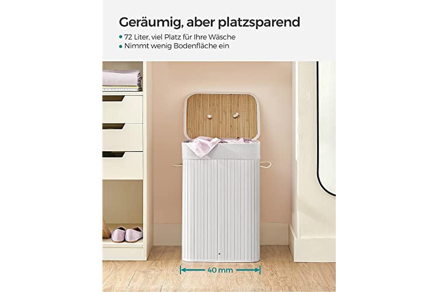 Songmics LCB010W01 Bamboo Laundry Basket | White-7