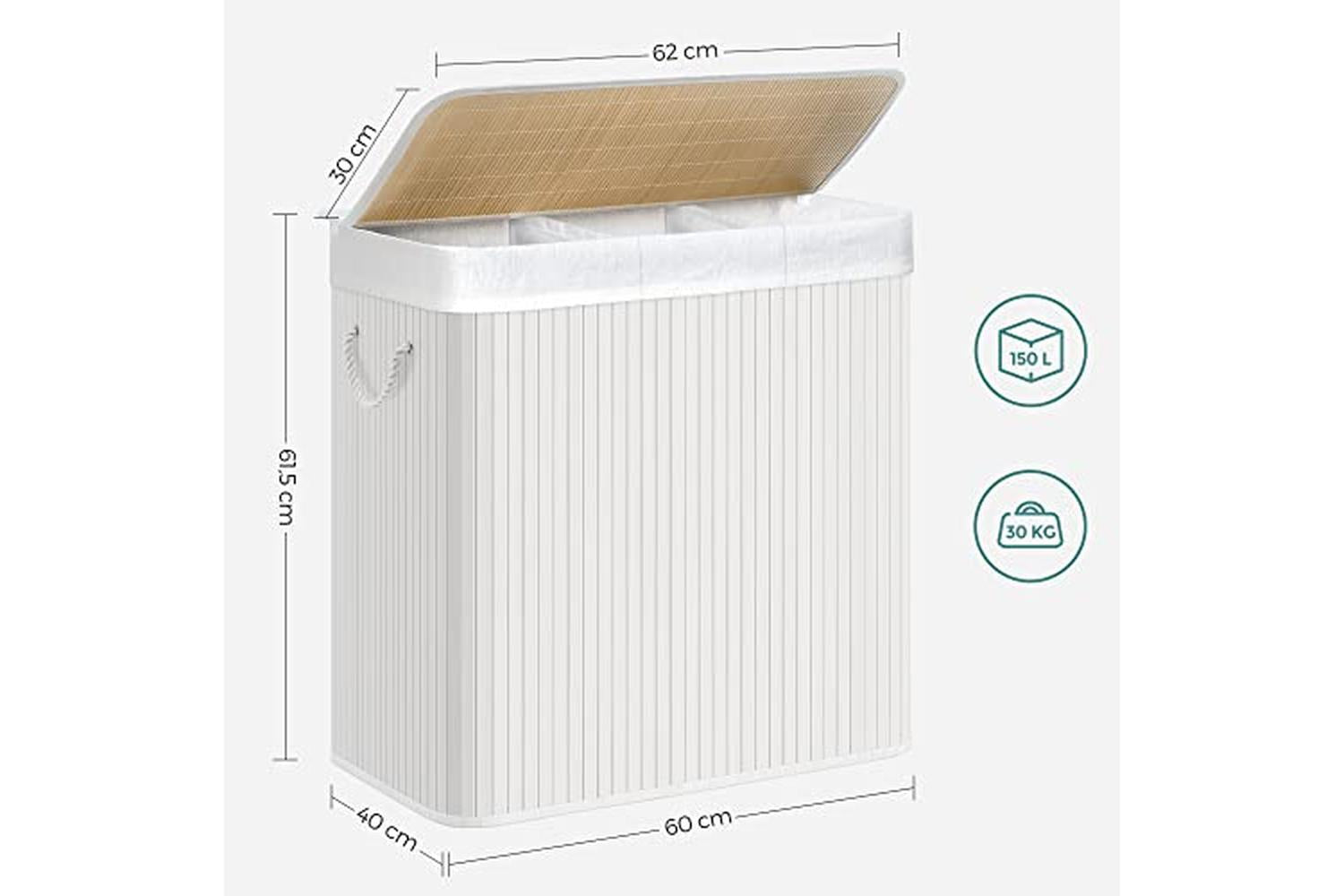 Songmics LCB091W01 150L Laundry Basket with 3 Compartments-4