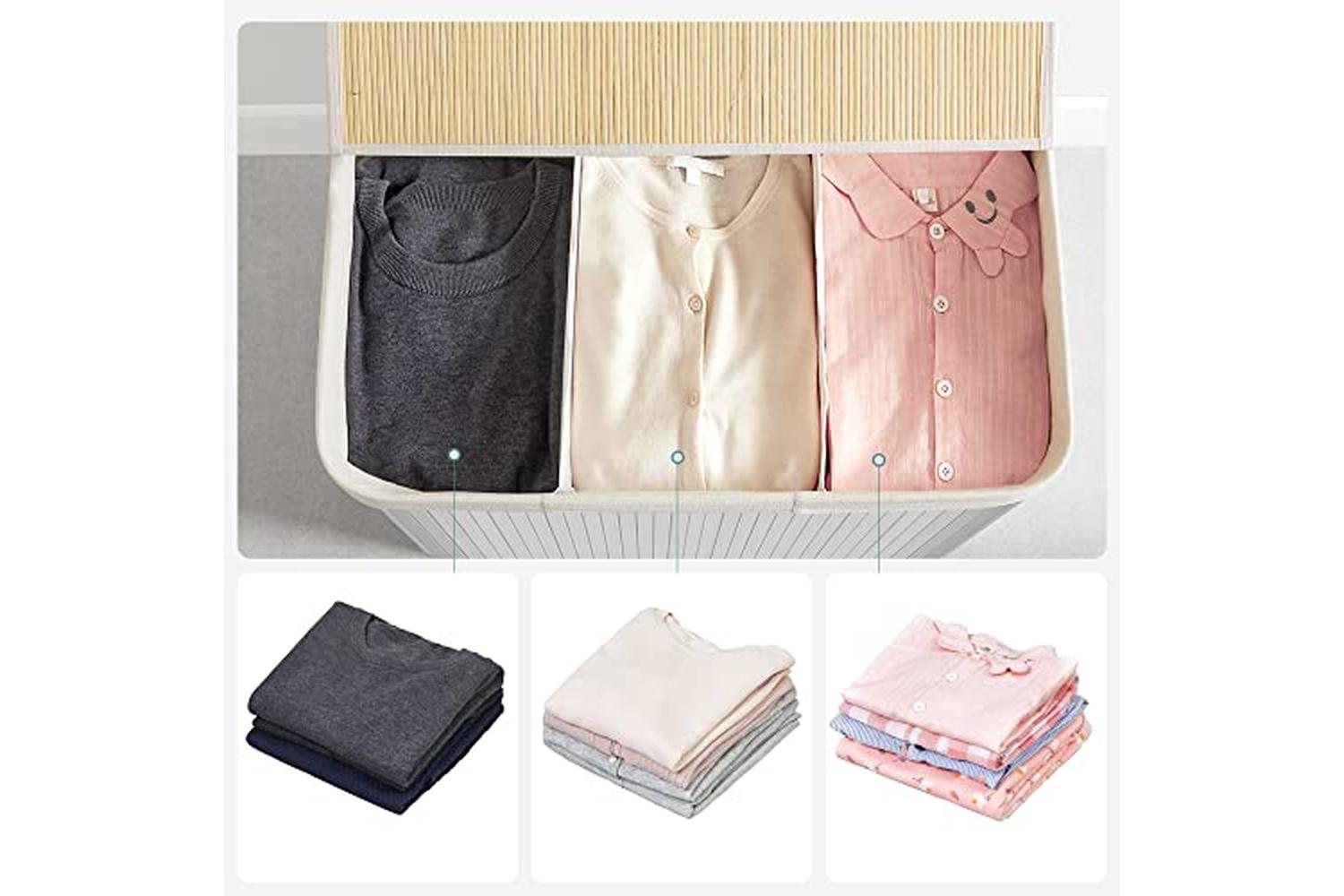 Songmics LCB091W01 150L Laundry Basket with 3 Compartments-6