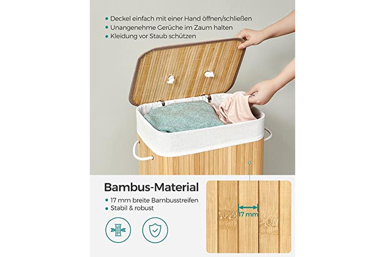 Songmics LCB10Y Laundry Bin Bamboo 72 L-3