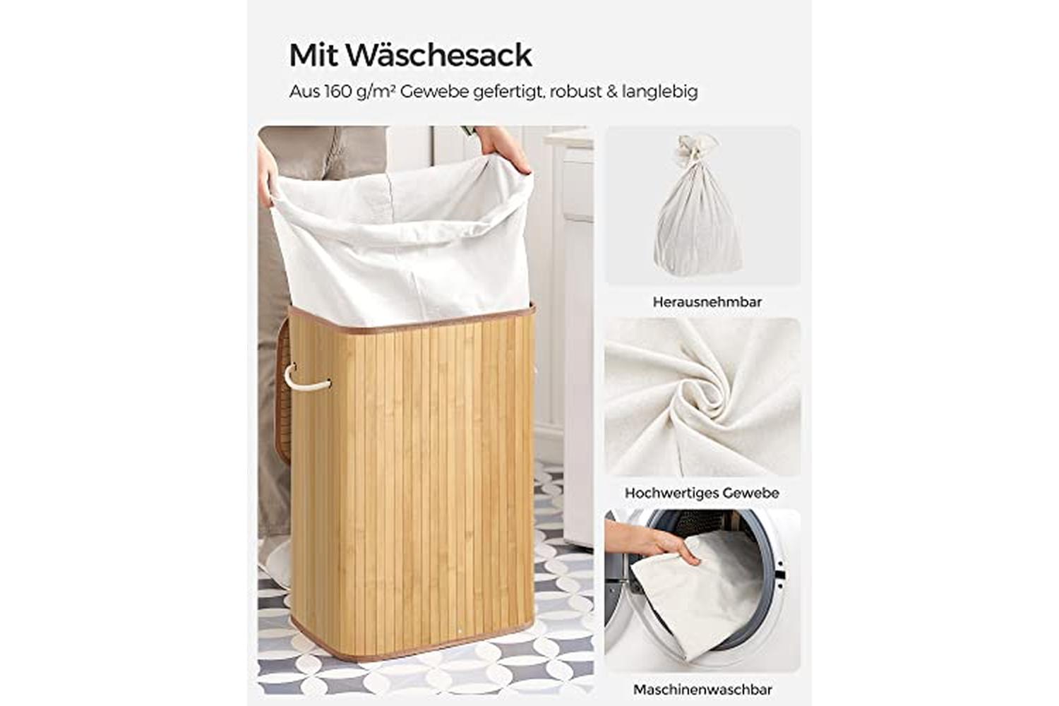 Songmics LCB10Y Laundry Bin Bamboo 72 L-4
