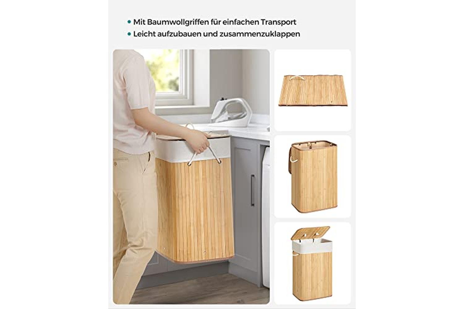 Songmics LCB10Y Laundry Bin Bamboo 72 L-5