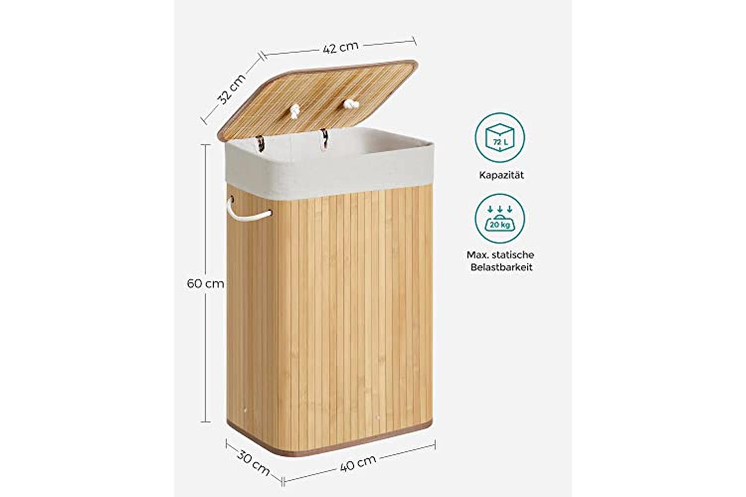 Songmics LCB10Y Laundry Bin Bamboo 72 L-6