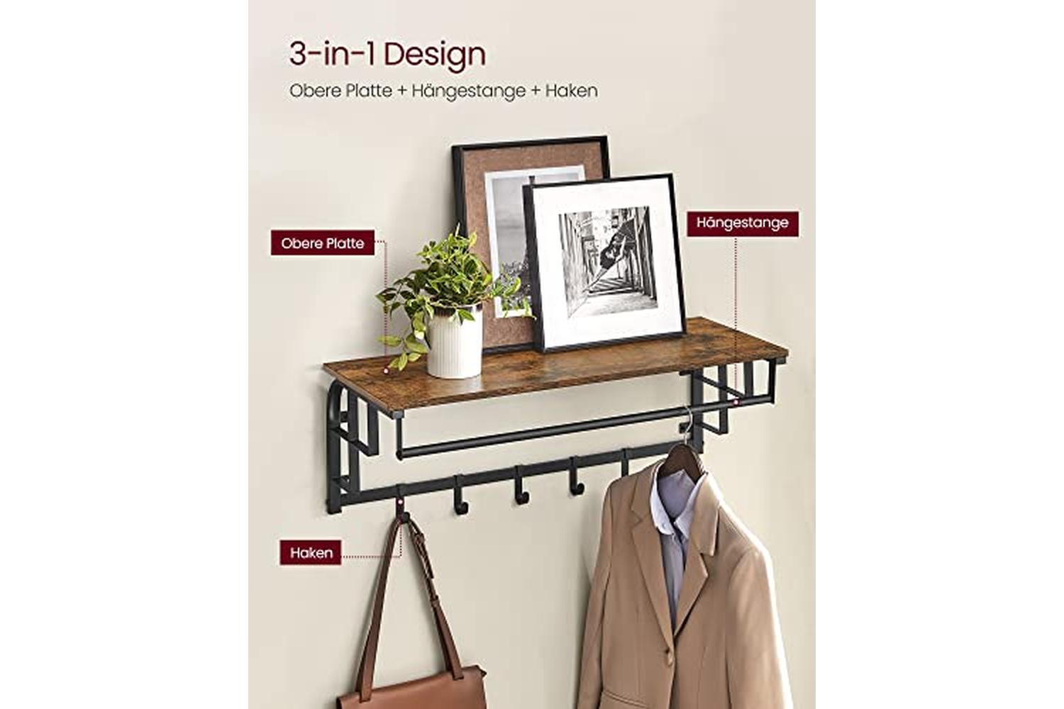 Vasagle LCR102B01 Wall Coat Rack with 5 Removable Hooks-2