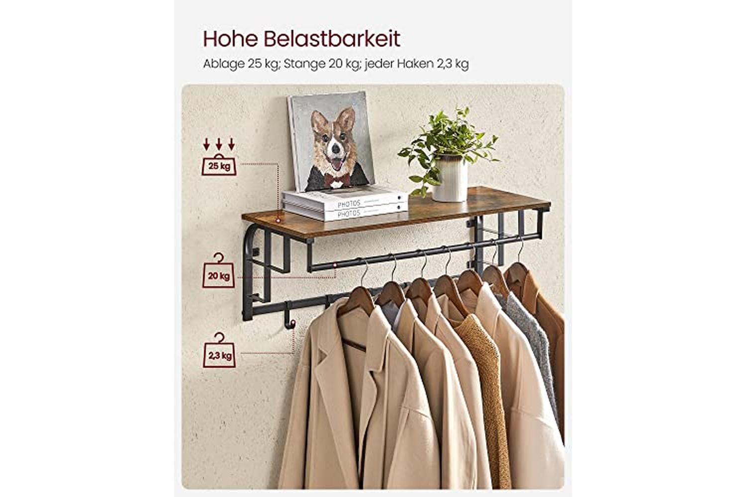 Vasagle LCR102B01 Wall Coat Rack with 5 Removable Hooks-4