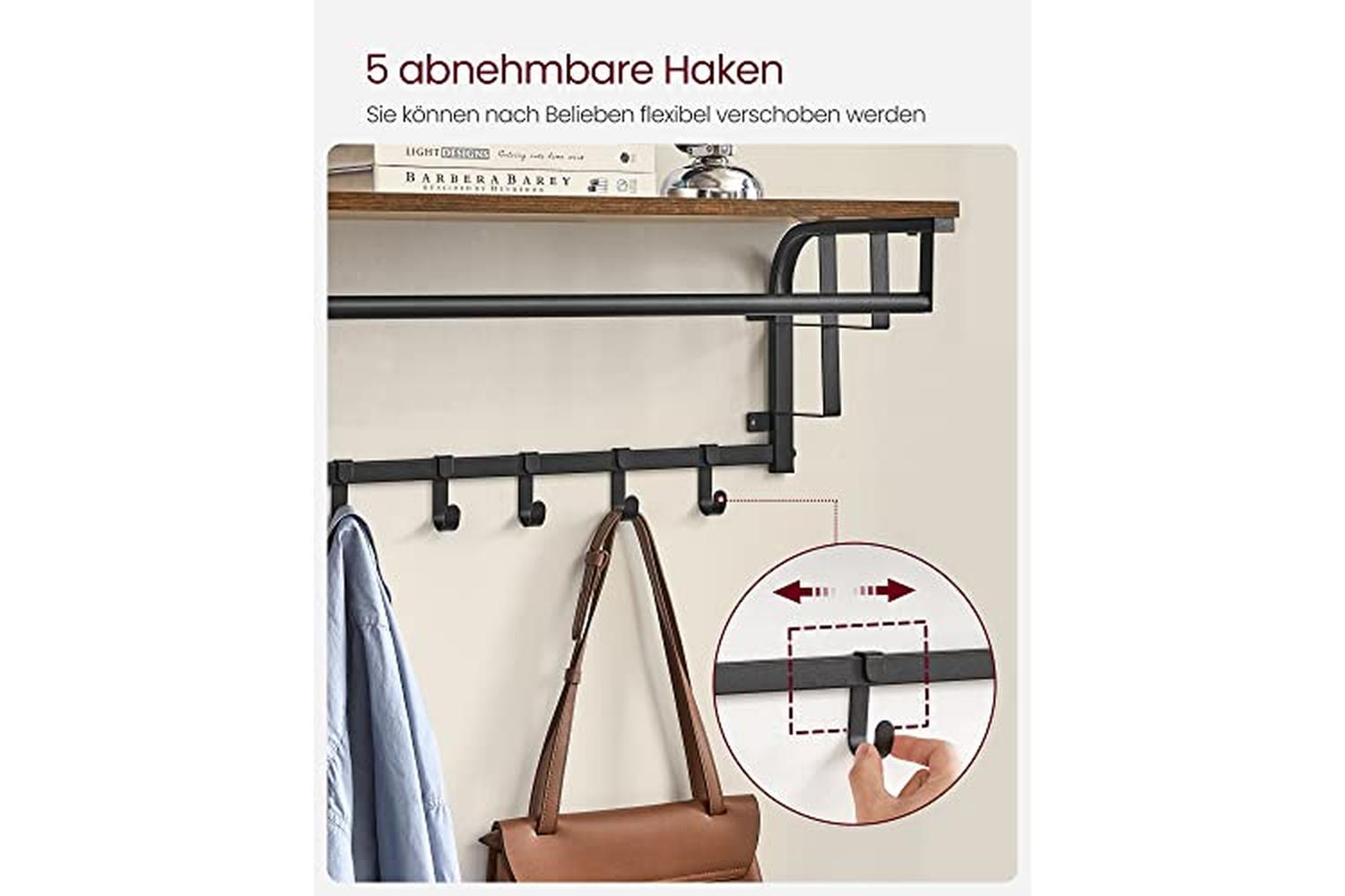 Vasagle LCR102B01 Wall Coat Rack with 5 Removable Hooks-5