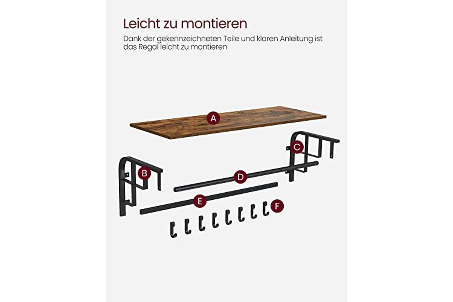 Vasagle LCR102B01 Wall Coat Rack with 5 Removable Hooks-6