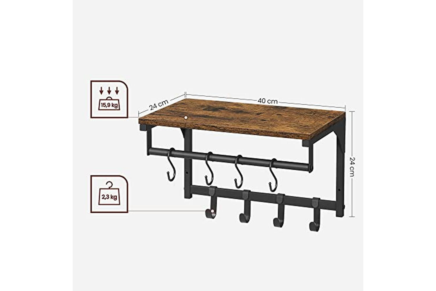 Vasagle LCR103B01 Wall Coat Rack with 8 Hooks-4