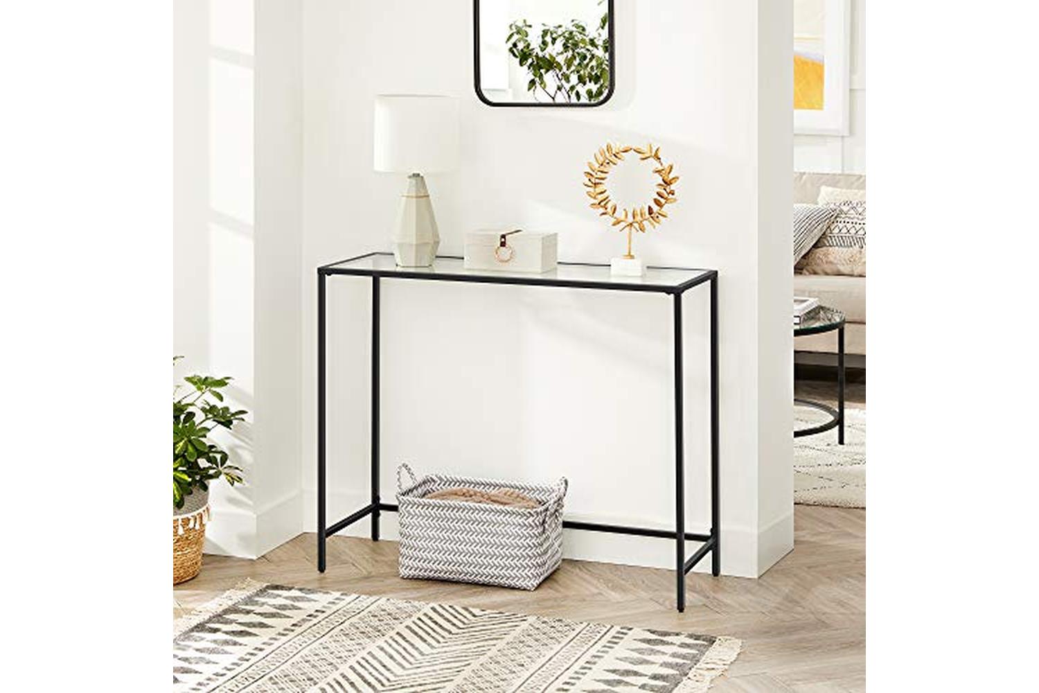 Vasagle LGT026B01 Console Table with Tempered Glass Top-2