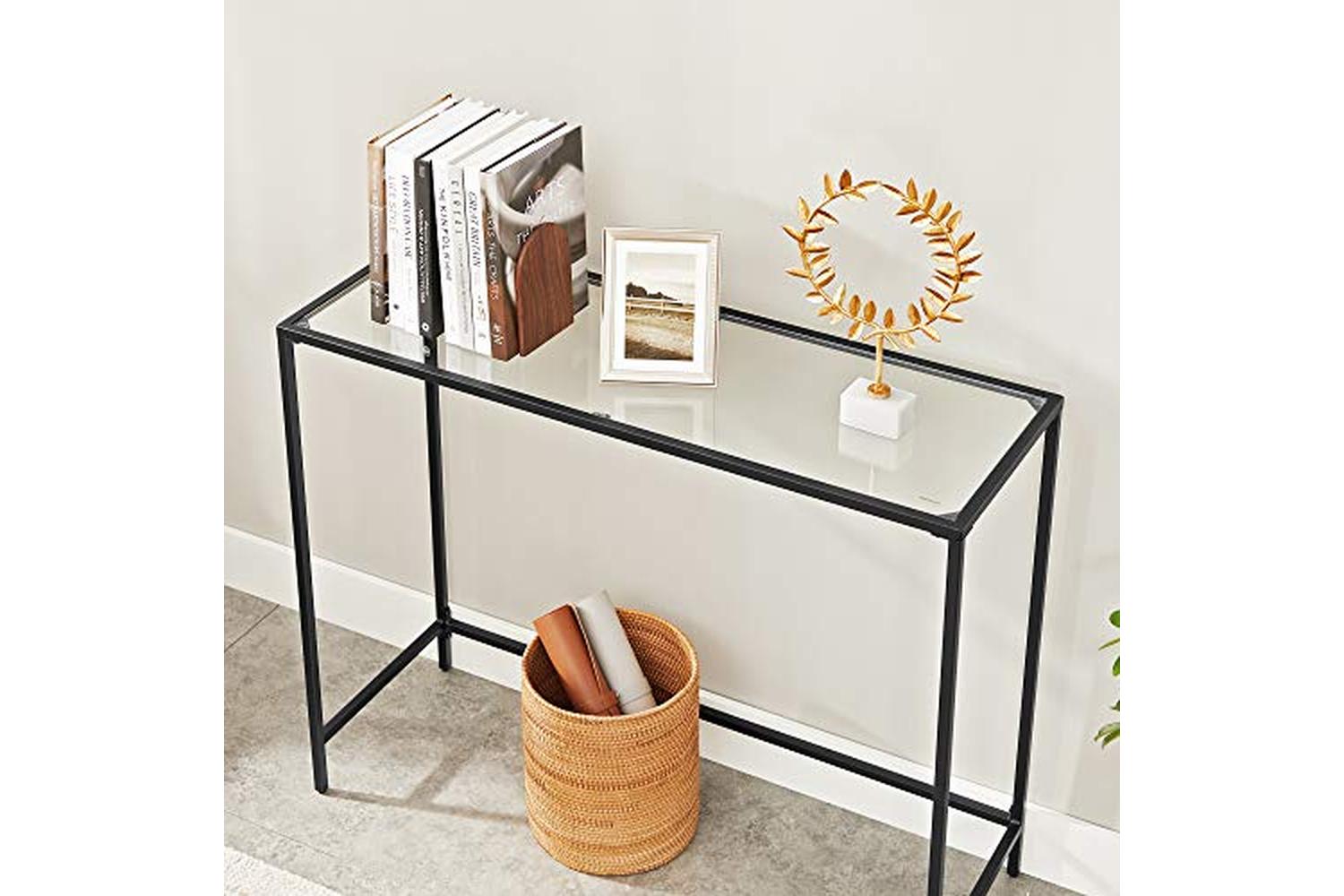 Vasagle LGT026B01 Console Table with Tempered Glass Top-4