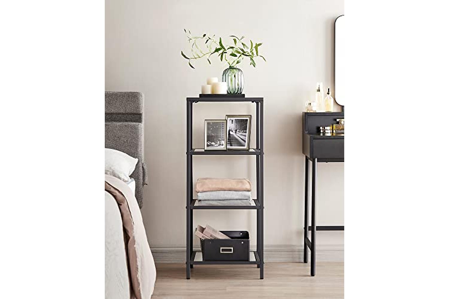 Vasagle LGT028B61 Standing Shelf with 4 Shelves Made of Black Tempered Glass-2