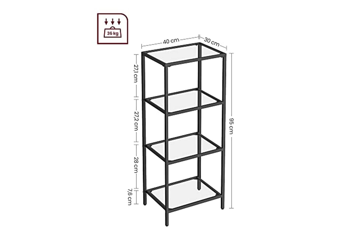 Vasagle LGT028B61 Standing Shelf with 4 Shelves Made of Black Tempered Glass-3