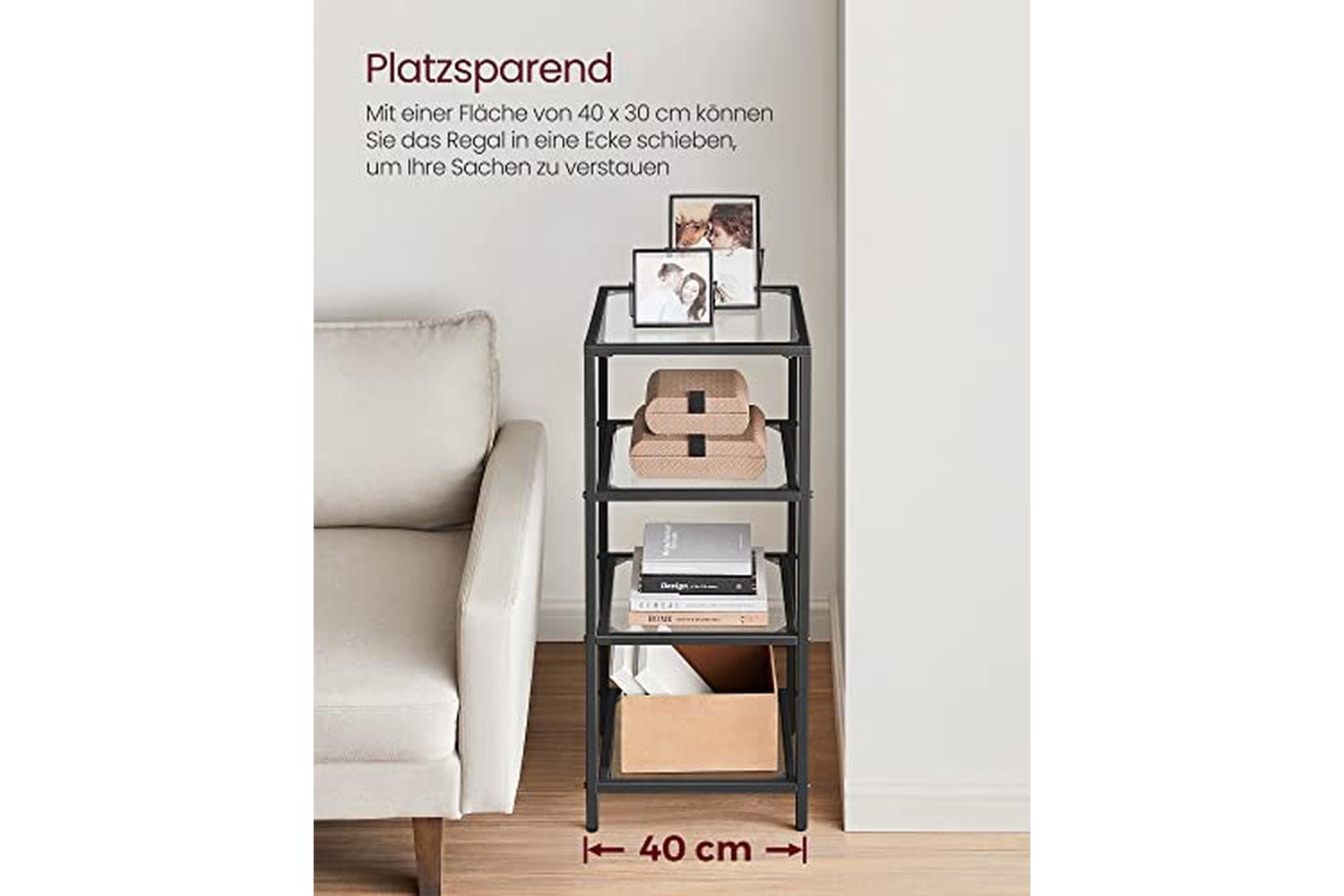 Vasagle LGT028B61 Standing Shelf with 4 Shelves Made of Black Tempered Glass-5