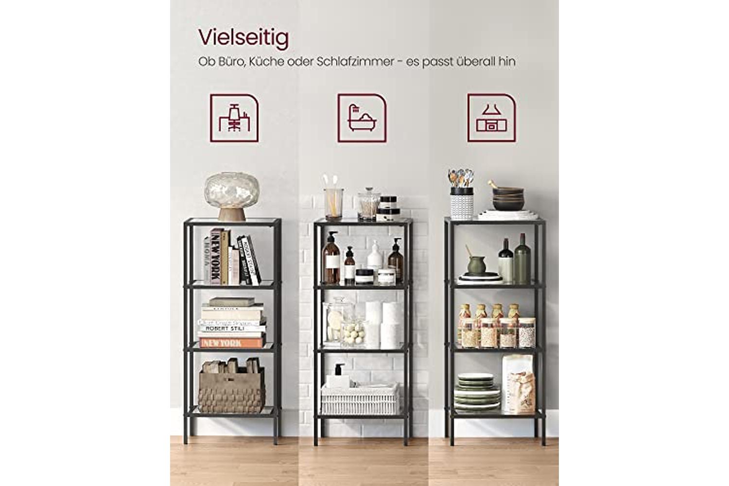 Vasagle LGT028B61 Standing Shelf with 4 Shelves Made of Black Tempered Glass-6