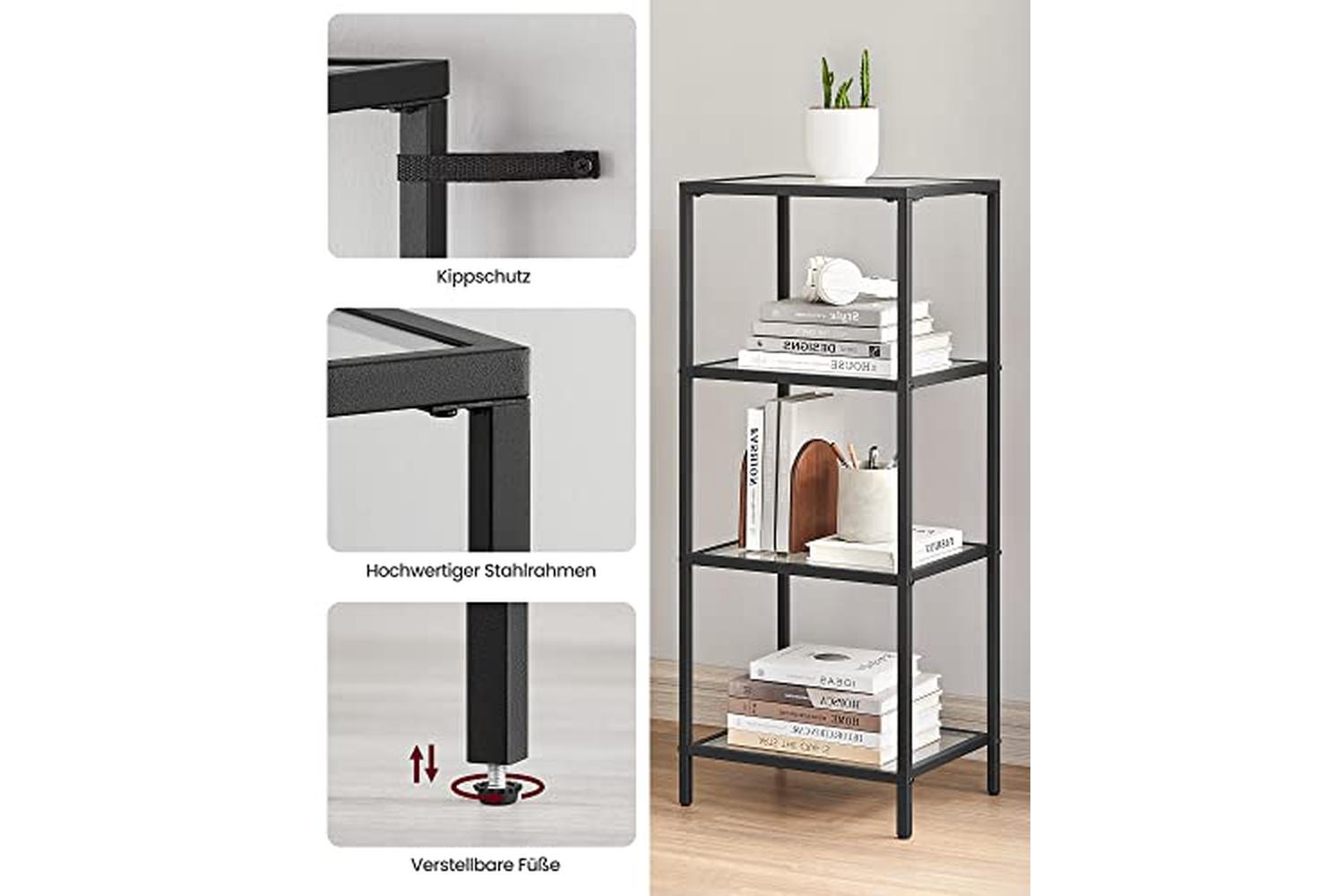 Vasagle LGT028B61 Standing Shelf with 4 Shelves Made of Black Tempered Glass-7