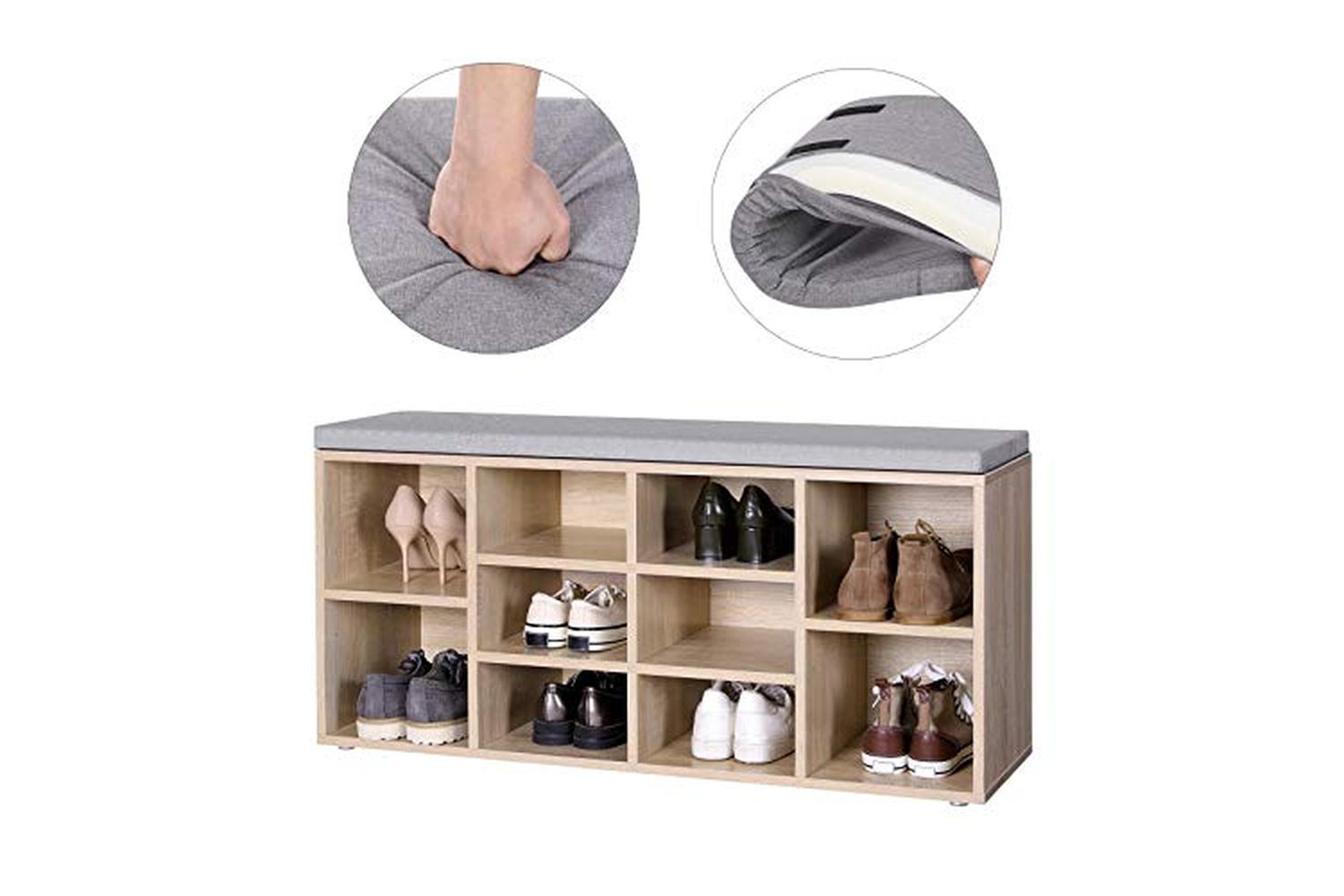 Vasagle LHS10NL Padded Shoe Bench in Natural Grey-6