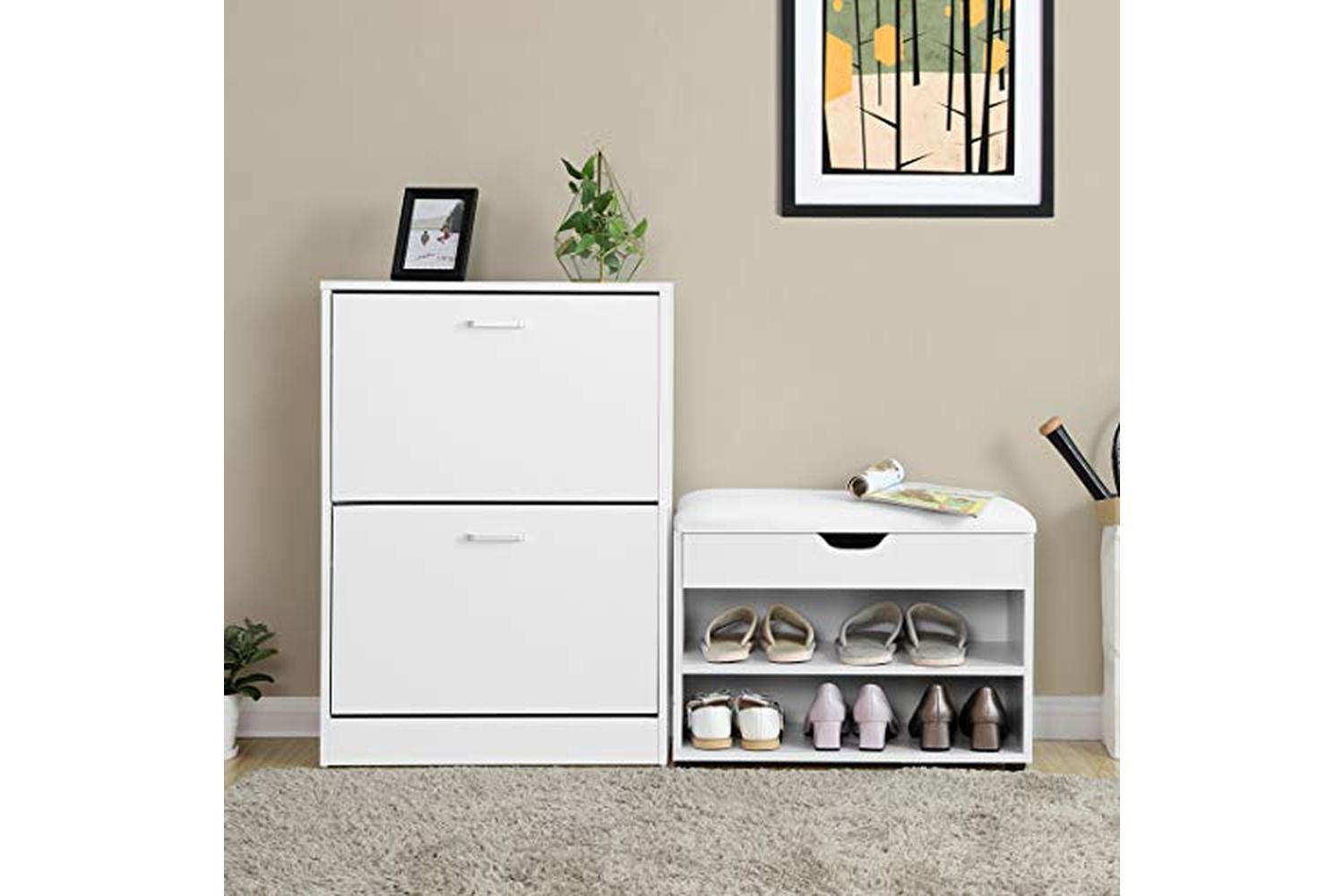 Vasagle LHS20WT Padded Shoe Bench 2 Compartments | White-2