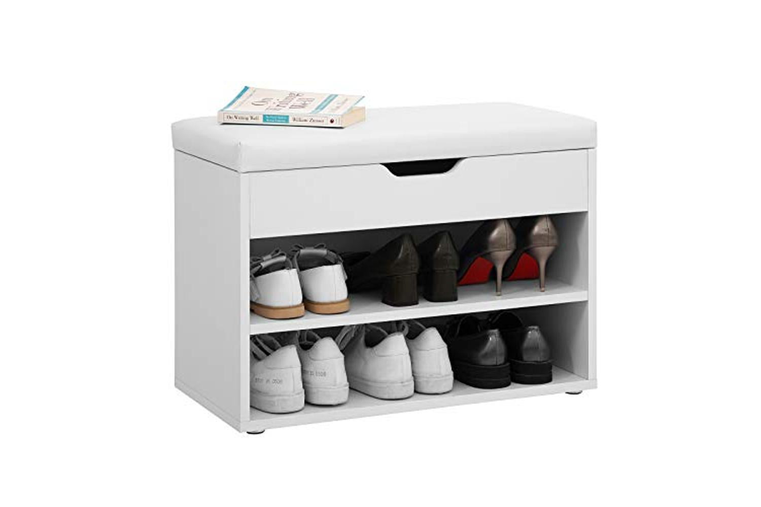 Vasagle LHS20WT Padded Shoe Bench 2 Compartments | White-4