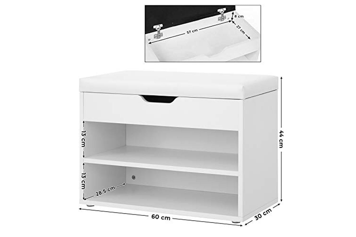 Vasagle LHS20WT Padded Shoe Bench 2 Compartments | White-7