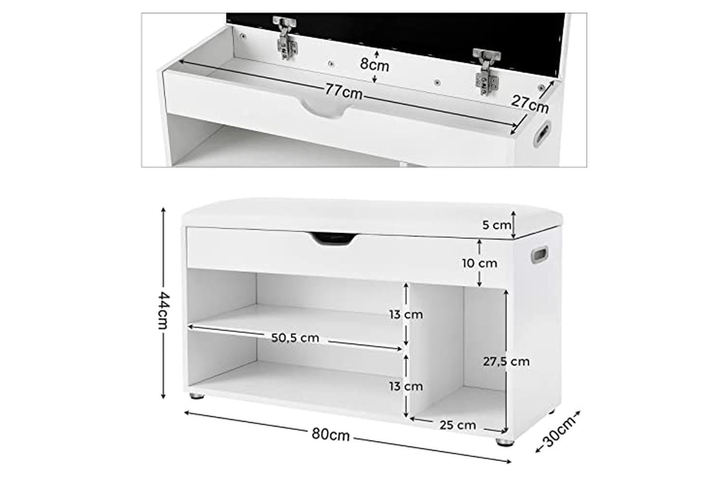 Vasagle LHS30W Padded Shoe Bench 3 Compartments | White-3