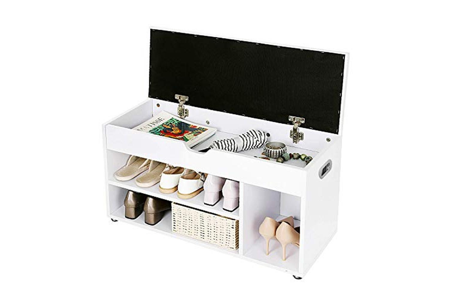 Vasagle LHS30W Padded Shoe Bench 3 Compartments | White-7