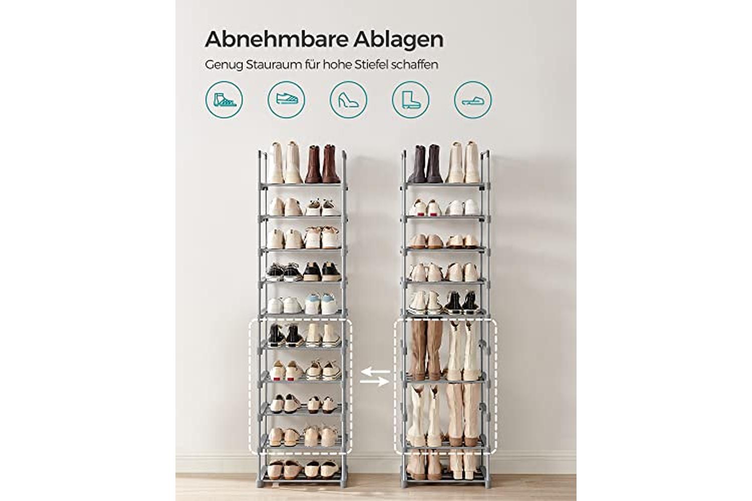 Songmics LSA025G02 Large 10-Tier Shoe Rack | Grey-3