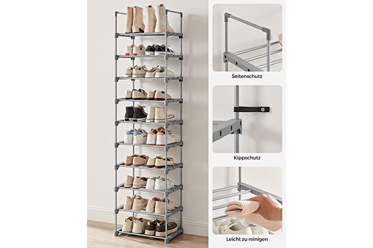 Songmics LSA025G02 Large 10-Tier Shoe Rack | Grey-4