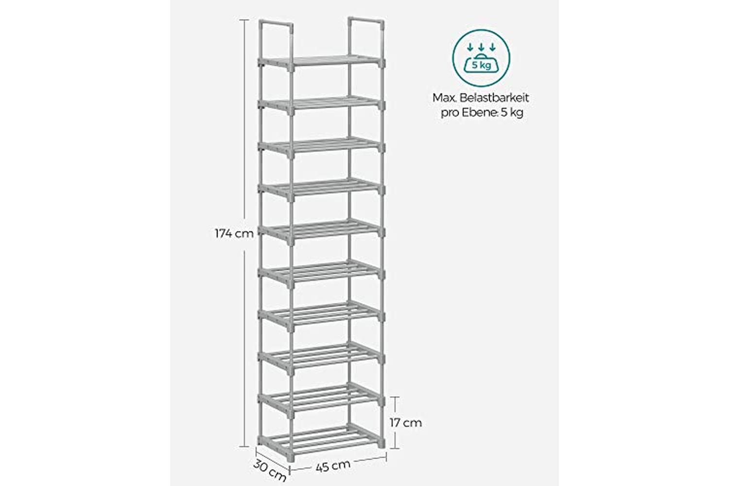 Songmics LSA025G02 Large 10-Tier Shoe Rack | Grey-6