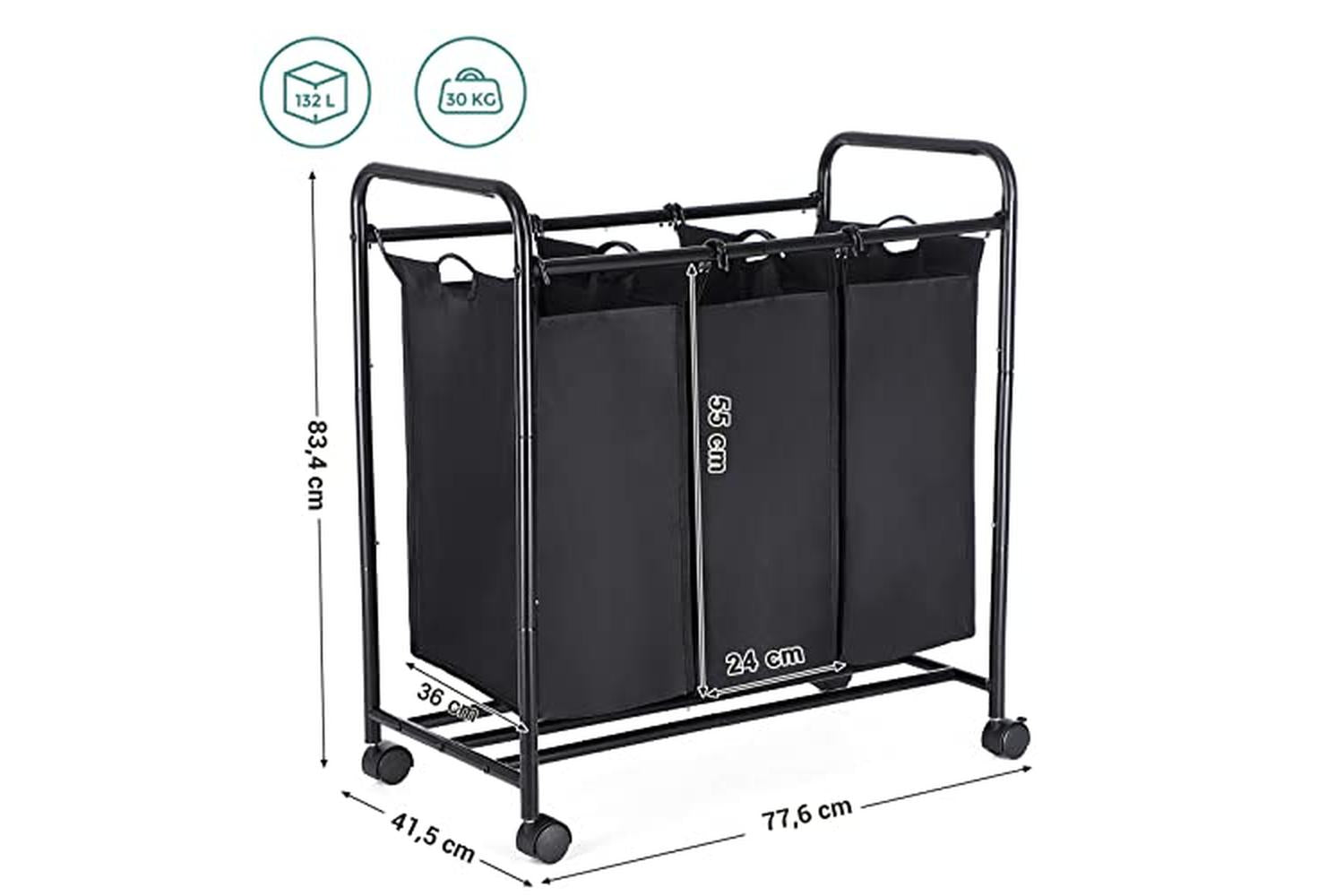 Songmics LSF003B Laundry Hamper 3 x 44 L | Black-5