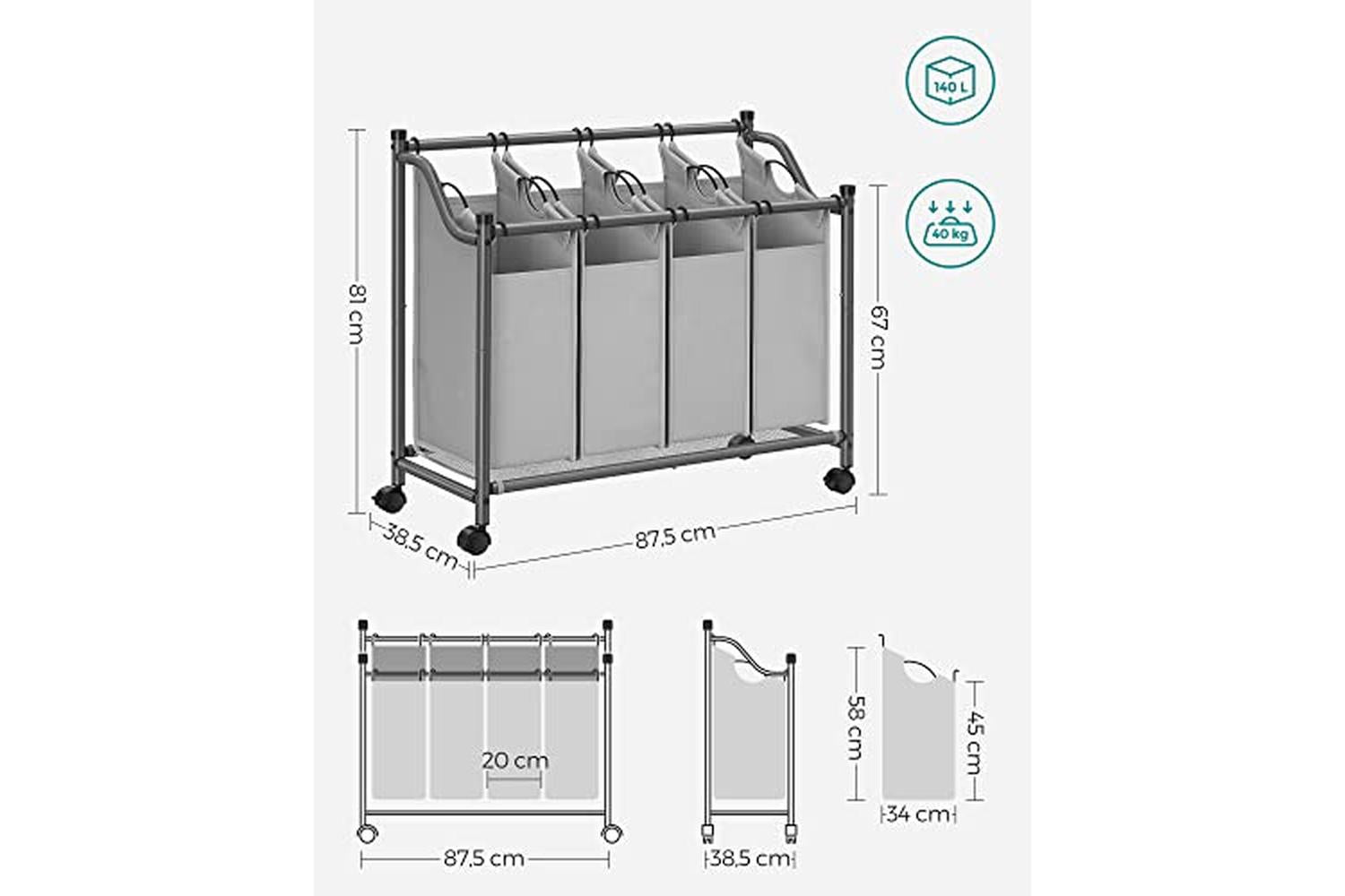 Songmics LSF005GS Laundry Hamper 4 x 35 L | Grey-6