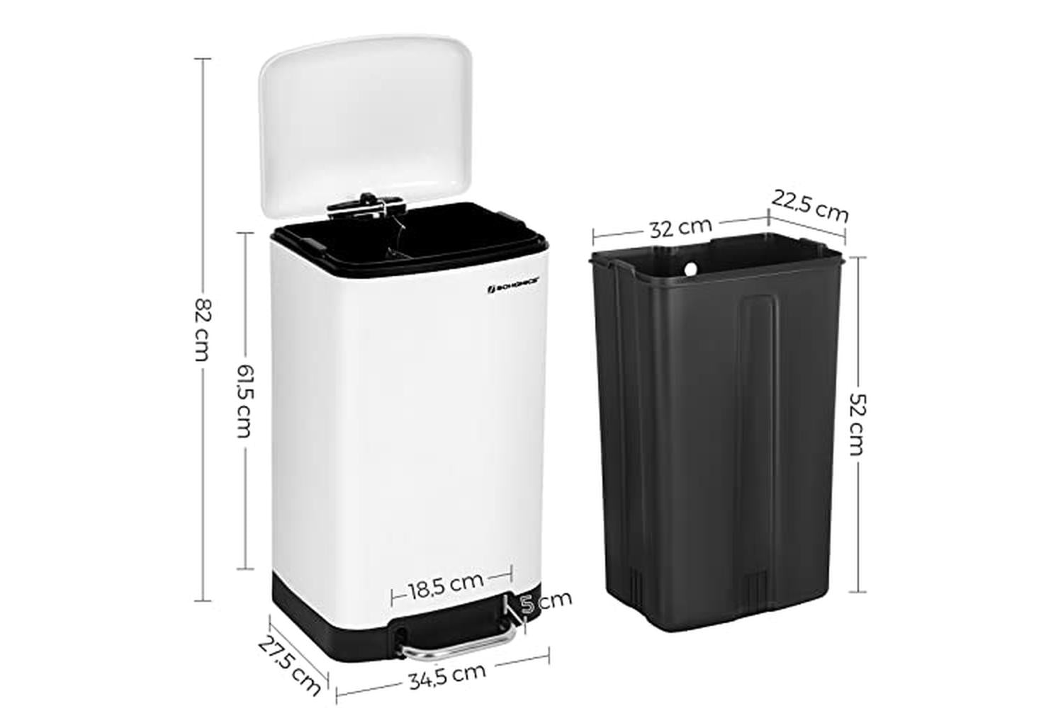 Songmics LTB01W Rubbish Bin 30 L | White-5