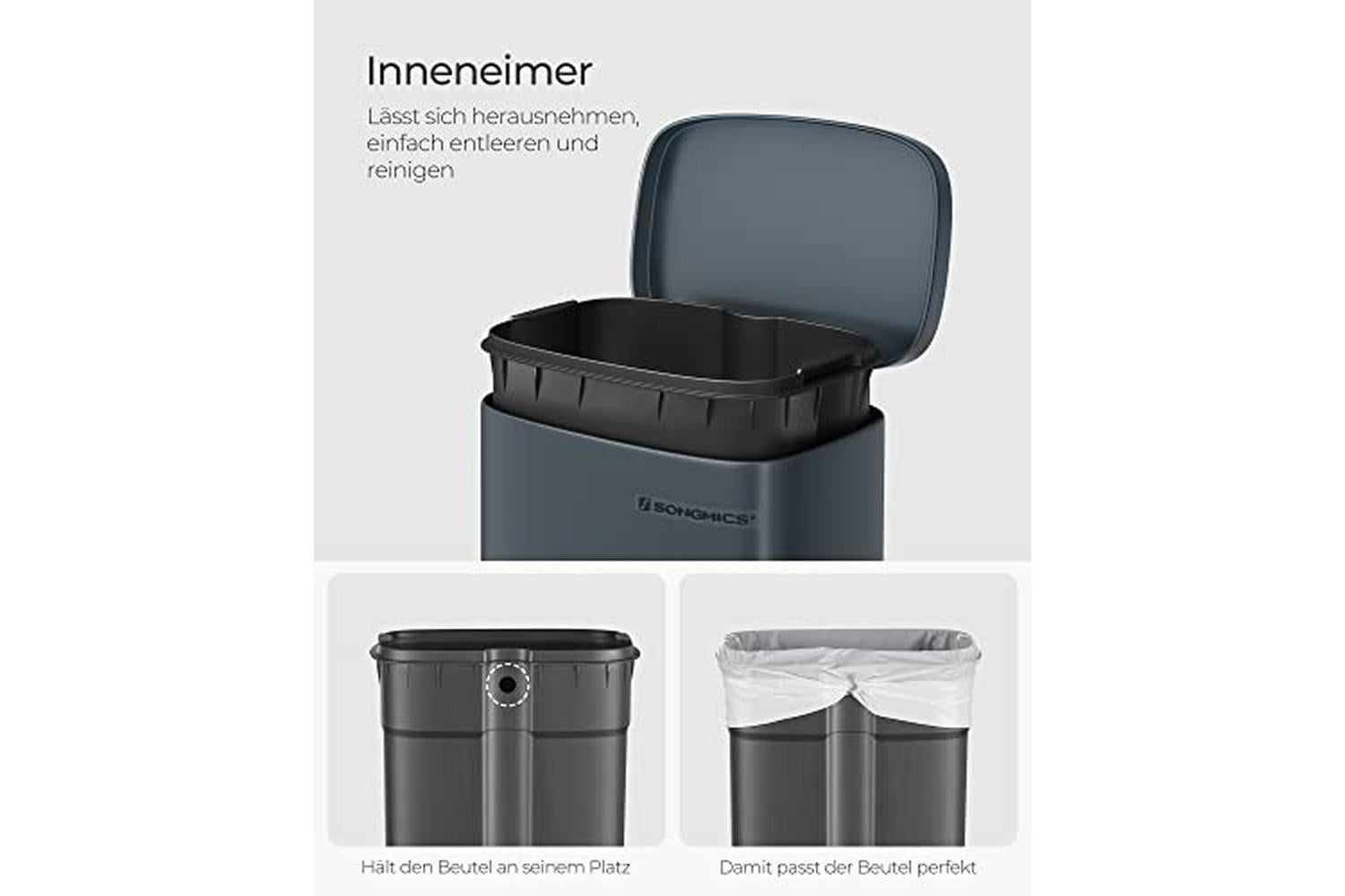 Songmics LTB03GS 30 L Rubbish Bin | Smoke Grey-5