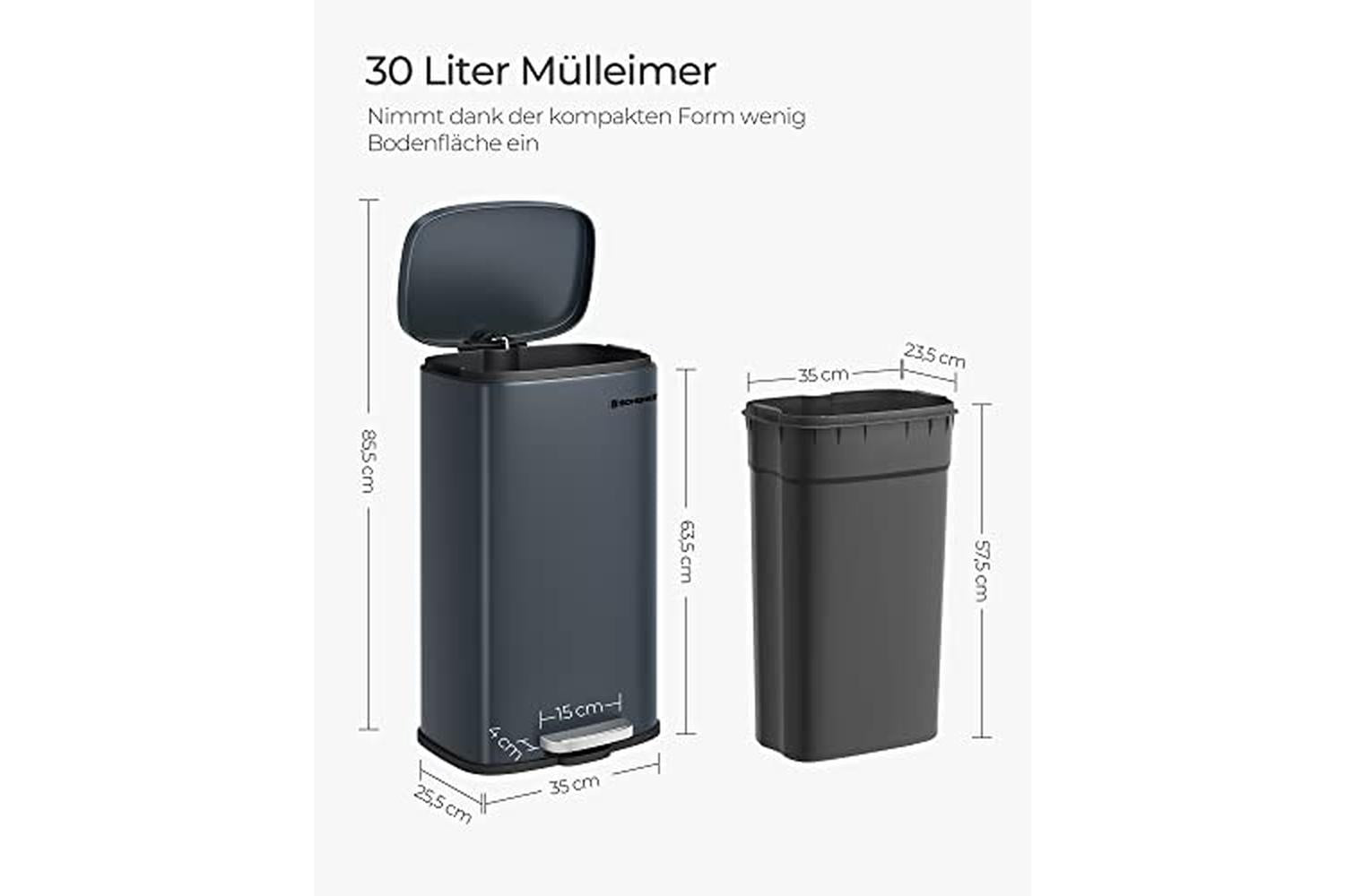 Songmics LTB03GS 30 L Rubbish Bin | Smoke Grey-6