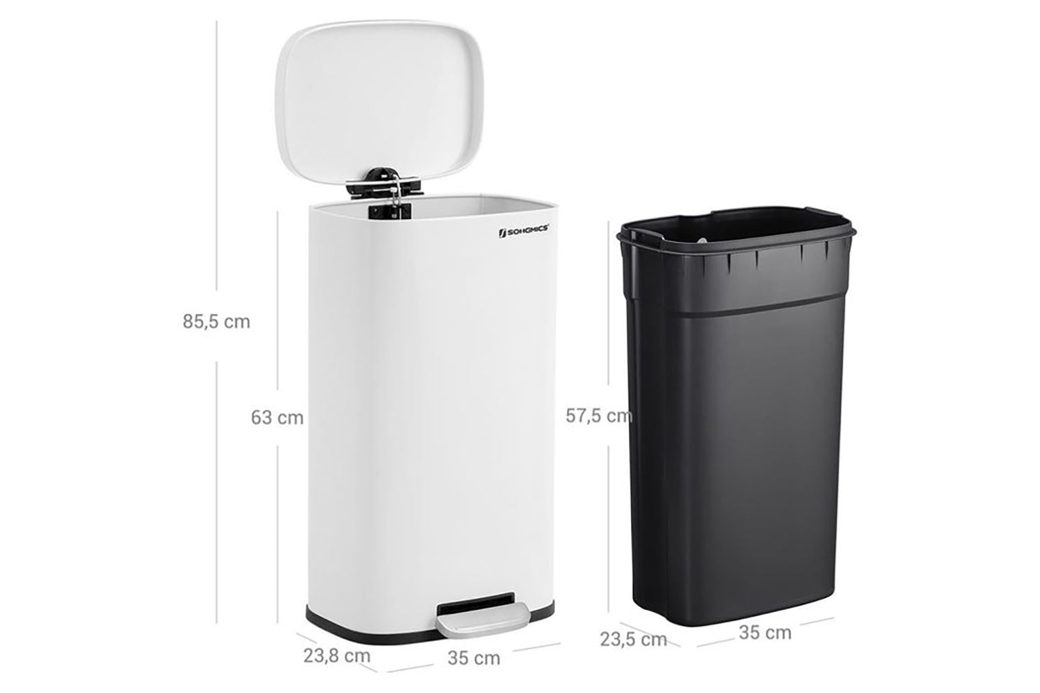 Songmics LTB03WT 30 L Garbage Can | White-2