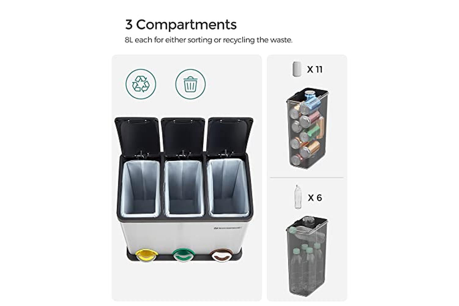 Songmics LTB24L Waste Separator Bin 24 Liters-3